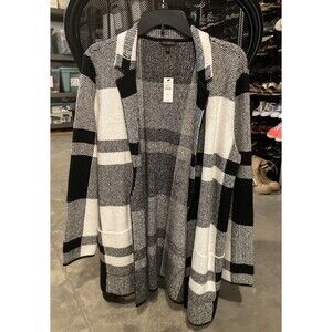 NWT Talbots Long Sleeve Drape Cardigan Sweater Womens Medium Black & White